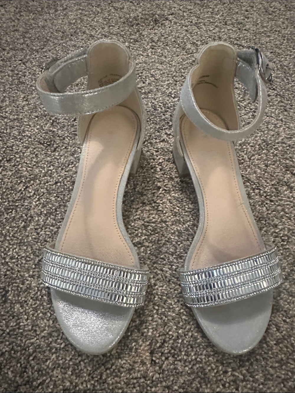 Girls' Silver Ankle-Strap Dress Sandals with Beaded Toe Band